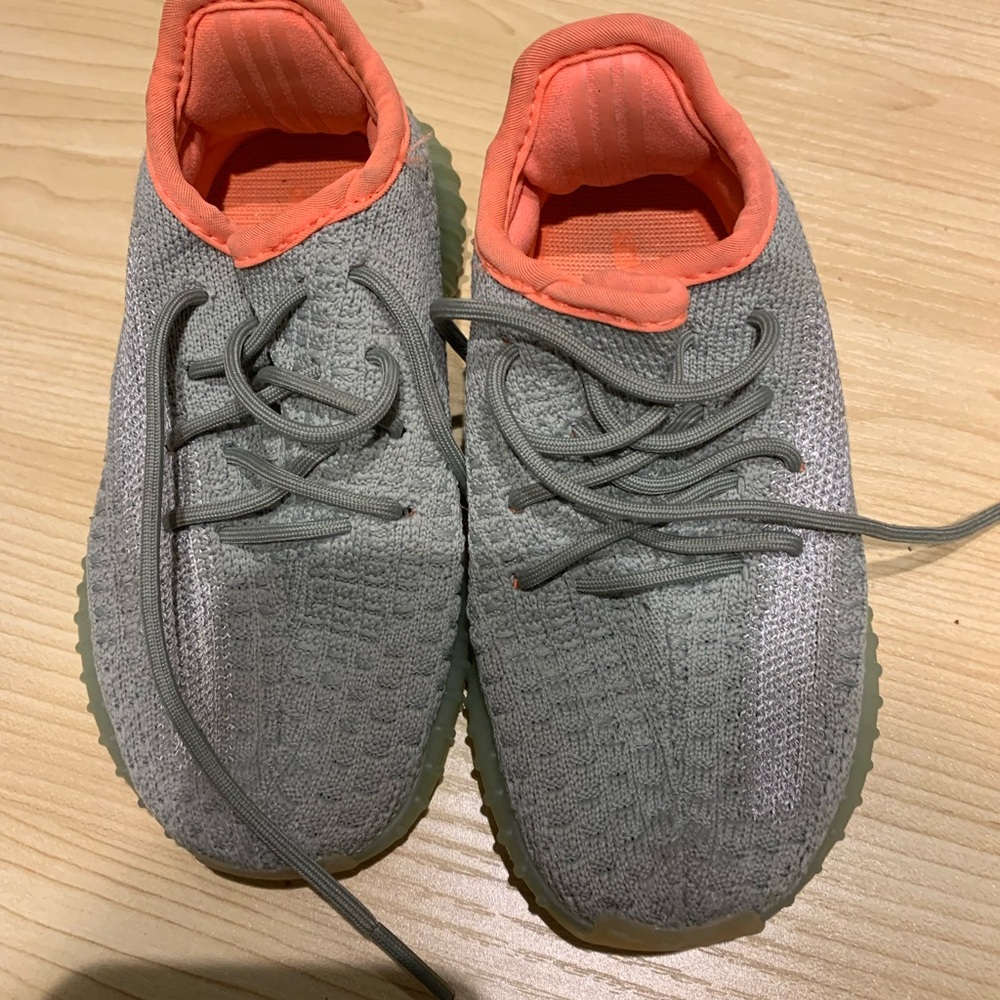 Yeezy Gray and Orange Sneakers with Mesh Upper